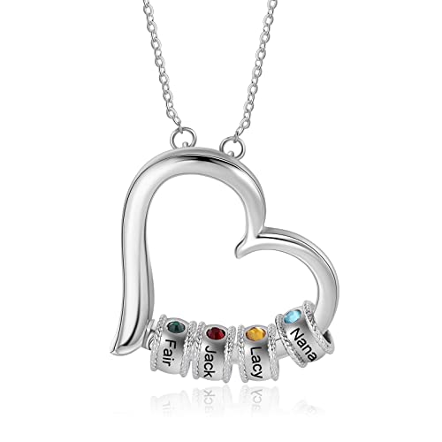 ALBERTBAND Personalisierte Mutter Tochter Herz Halskette 2/3/4/5/6 Simulierte Geburtssteine 925 Sterling Silber Mutter Kind Anhänger Ehefrau Muttertag Weihnachtsschmuck (S-4perlen) von ALBERTBAND