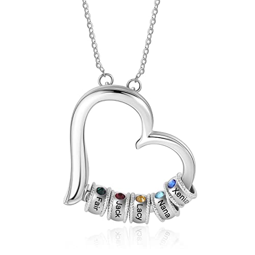 ALBERTBAND Personalisierte Mutter Tochter Herz Halskette 2/3/4/5/6 Simulierte Geburtssteine 925 Sterling Silber Mutter Kind Anhänger Ehefrau Muttertag Weihnachtsschmuck (S-5perlen) von ALBERTBAND