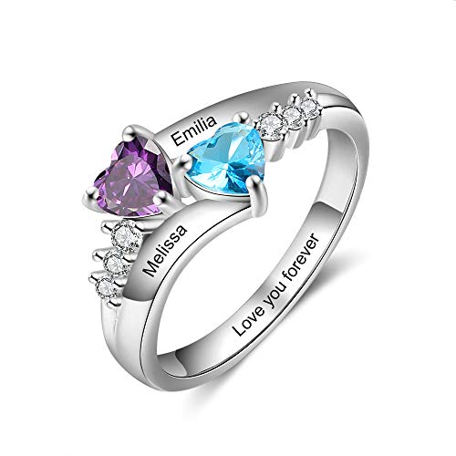 ALBERTBAND Ringe für Frauen Personalisierter Ring mit 2-5 simulierten Geburtssteinen Silber Verlobungsringe Gravur Damen Mutter Großmutter Geschenk zum Muttertag (2 Steine, 58 (18.5)) von ALBERTBAND