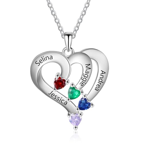 Personalisierte Herz Halskette für Frauen mit Name Geburtsstein Personalisierte Schmuck Geschenke für Frauen Frau Mama ihr (B-4 Geburtsstein) von ALBERTBAND