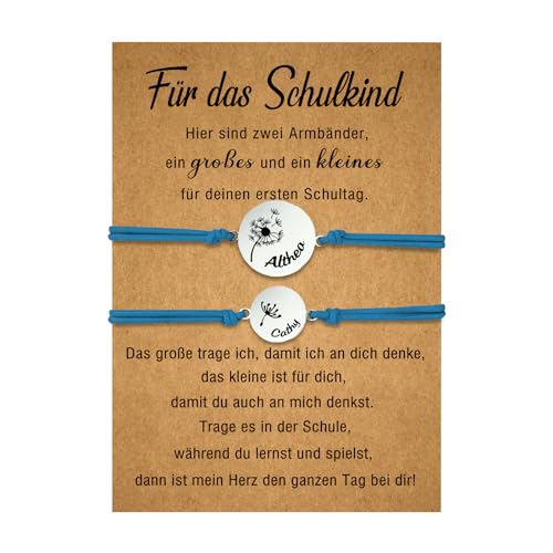 Personalisierte Mutter Tochter Sohn Armbänder Set Dandelion Armband mit Name Geschenk für Mama Tochter Für das Schulkind Muttertag Geburtstag (A-Blau) von ALBERTBAND