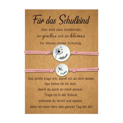 Personalisierte Mutter Tochter Sohn Armbänder Set Dandelion Armband mit Name Geschenk für Mama Tochter Für das Schulkind Muttertag Geburtstag (A-Rosa) von ALBERTBAND