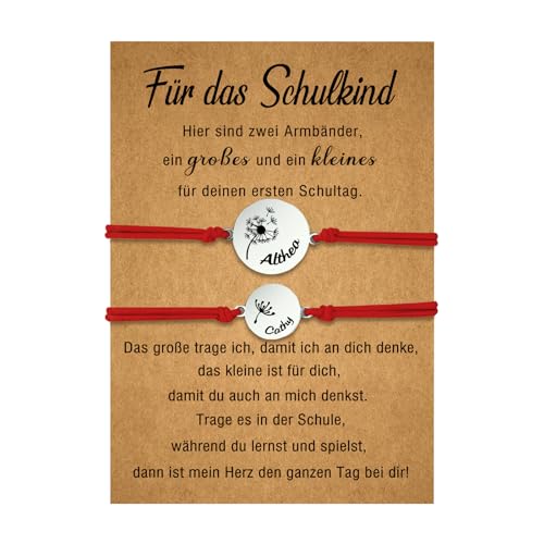 Personalisierte Mutter Tochter Sohn Armbänder Set Dandelion Armband mit Name Geschenk für Mama Tochter Für das Schulkind Muttertag Geburtstag (A-Rot) von ALBERTBAND