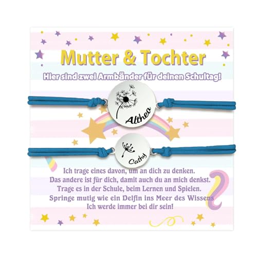 Personalisierte Mutter Tochter Sohn Armbänder Set Dandelion Armband mit Name Geschenk für Mama Tochter Für das Schulkind Muttertag Geburtstag (B-Blau) von ALBERTBAND