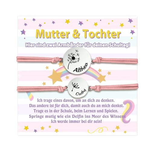Personalisierte Mutter Tochter Sohn Armbänder Set Dandelion Armband mit Name Geschenk für Mama Tochter Für das Schulkind Muttertag Geburtstag (B-Rosa) von ALBERTBAND