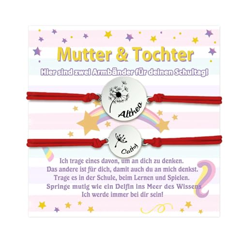 Personalisierte Mutter Tochter Sohn Armbänder Set Dandelion Armband mit Name Geschenk für Mama Tochter Für das Schulkind Muttertag Geburtstag (B-Rot) von ALBERTBAND