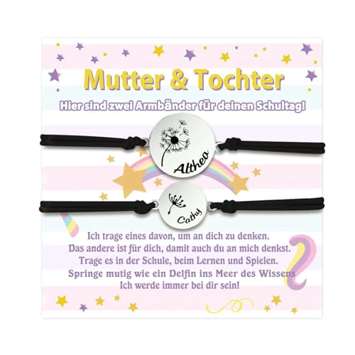 Personalisierte Mutter Tochter Sohn Armbänder Set Dandelion Armband mit Name Geschenk für Mama Tochter Für das Schulkind Muttertag Geburtstag (B-Schwarz) von ALBERTBAND