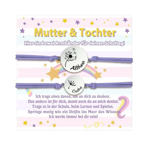 Personalisierte Mutter Tochter Sohn Armbänder Set Dandelion Armband mit Name Geschenk für Mama Tochter Für das Schulkind Muttertag Geburtstag (B-Violett) von ALBERTBAND