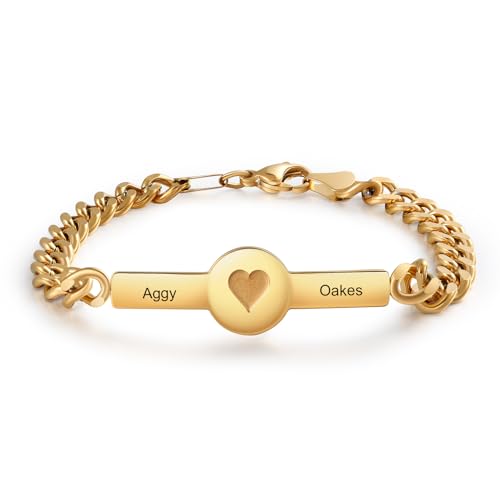 Personalisiertes Armband mit Gravur Edelstahl Partnerarmbänder Namensarmband Freundschaftsarmbänder Personalisierte Geschenke Männer Damen Muttertag Vatertag Weihnachten Valentinstag (Gold) von ALBERTBAND