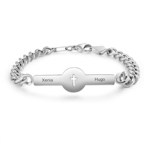 Personalisiertes Armband mit Gravur Edelstahl Partnerarmbänder Namensarmband Freundschaftsarmbänder Personalisierte Geschenke Männer Damen Muttertag Vatertag Weihnachten Valentinstag (Silber) von ALBERTBAND