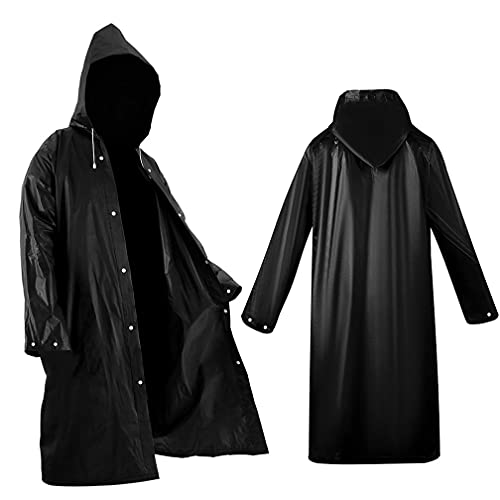 ALBOYI Universeller tragbarer Regenmantel, schwarz, wasserdicht, EVA-Regenponchos für Damen und Herren, Erwachsene, wiederverwendbar, langärmelig, Regenponcho für Camping, Wandern oder andere von ALBOYI