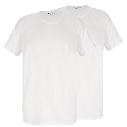 ALCA Fashion 100% Baumwolle Authentic T-Shirt Herren 2er Set | Für Männer mit Übergröße Bauchumfang | O-Ausschnitt/Rundhals | Perfekt sitzendes T-Shirt für einen größeren Taillenumfang | Weiss 2XL von Alca Fashion