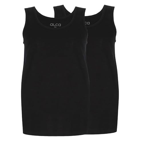 ALCA Fashion 100% Baumwolle Unterhemd Herren 2er Set | Für Männer mit Übergröße Bauchumfang | Classic Singlet | Tank Top | O-Neck/Rundhals | Ärmelloses Hemd für größeren Taillenumfang | Schwarz 4XL von Alca Fashion