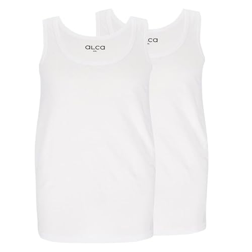 ALCA Fashion 100% Baumwolle Unterhemd Herren 2er Set | Für Männer mit Übergröße Bauchumfang | Classic Singlet | Tank Top | O-Neck/Rundhals | Ärmelloses Hemd für größeren Taillenumfang | Weiss 8XL von Alca Fashion
