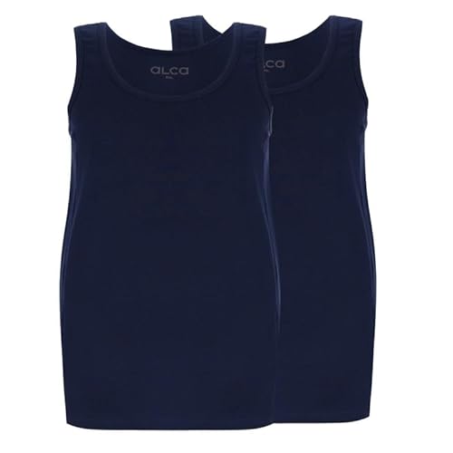 ALCA Fashion 100% Baumwolle Unterhemd Herren 2er Set | Für Männer mit Übergröße Bauchumfang | Classic Singlet | Tank Top | O-Neck/Rundhals | Hemd für größeren Taillenumfang | Marineblau 3XL von Alca Fashion