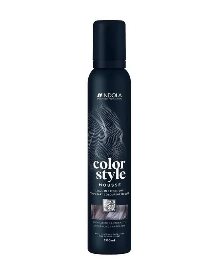 Indola Haarfestiger INDOLA Color Style Mouse Farb-Schaumfestiger Anthrazit 200 ml, Packung, das Mousse bietet Glanz, Pflege und flexible Farbveränderung von Indola