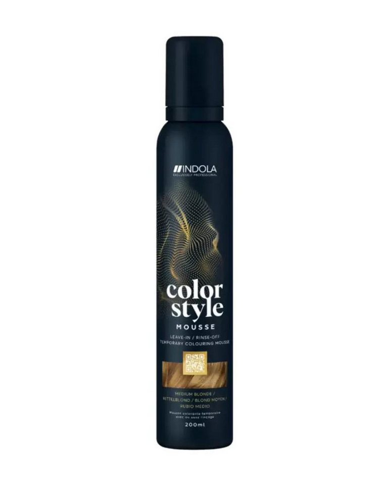 Indola Haarfestiger INDOLA Color Style Mouse Farb-Schaumfestiger Mittelblond 200 ml, Packung, das Mousse bietet Glanz, Pflege und flexible Farbveränderung von Indola