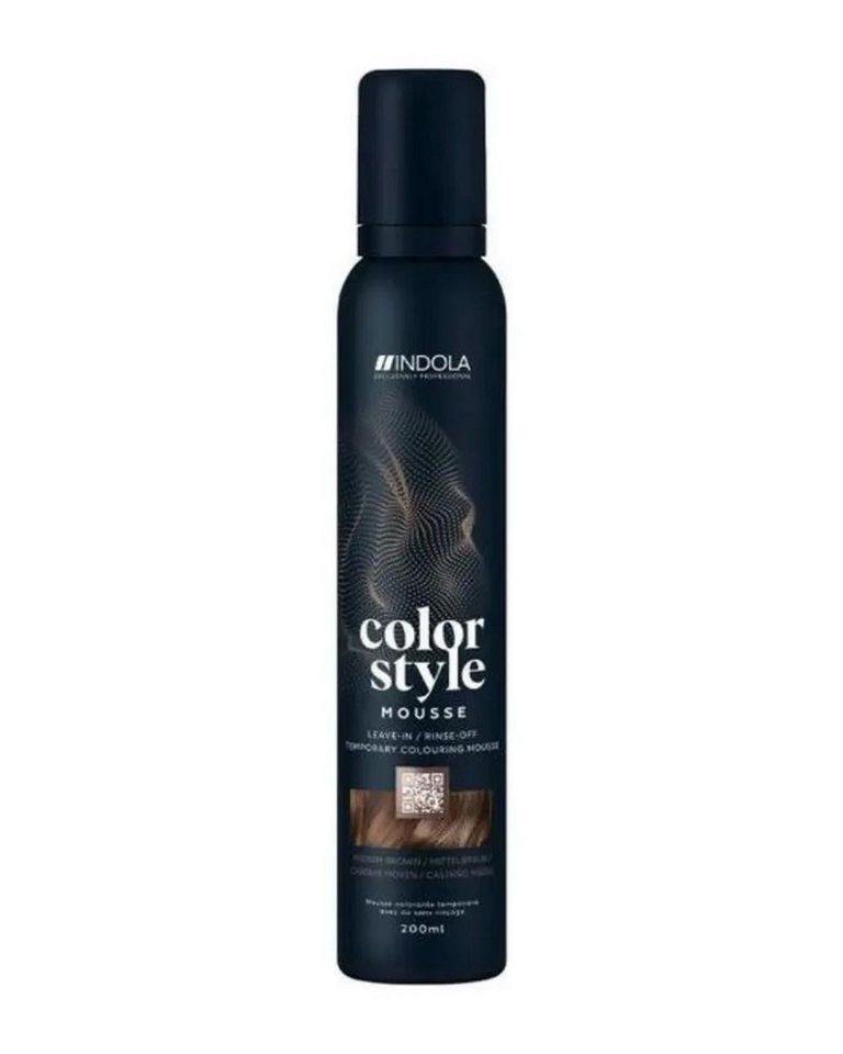 Indola Haarfestiger INDOLA Color Style Mouse Farb-Schaumfestiger Mittelbraun 200 ml, Packung, das Mousse bietet Glanz, Pflege und flexible Farbveränderung von Indola