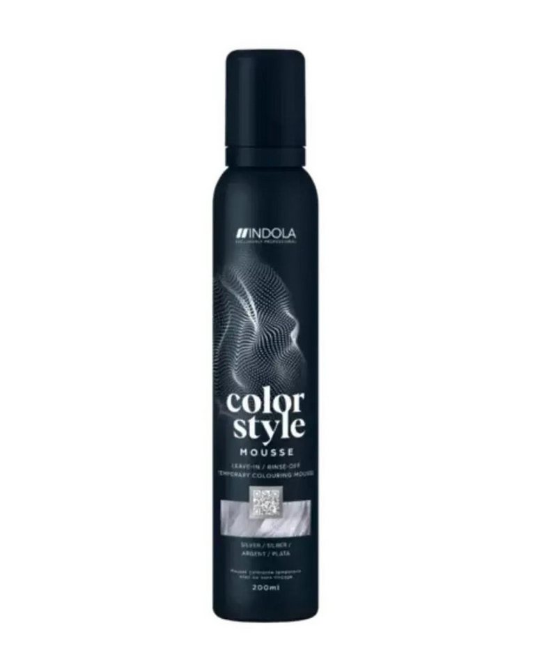 Indola Haarfestiger INDOLA Color Style Mouse Farb-Schaumfestiger Silber 200 ml, Packung, das Mousse bietet Glanz, Pflege und flexible Farbveränderung von Indola