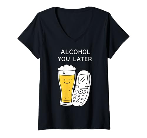 Damen Alcohol You Later - I Call You Later - Call Lecker Bierchen T-Shirt mit V-Ausschnitt von ALCOHOL YOU LATER - I CALL YOU LATER. Party Saufen