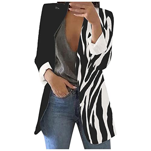 ALCRISP Blazer Damen Elegant Lang Business Casual Büro Jacke Langarm Herbst Modern Zebra Blazer für Damen Sportlich Anzugjacke Cardigan Kurz Mantel mit Schalkragen von ALCRISP