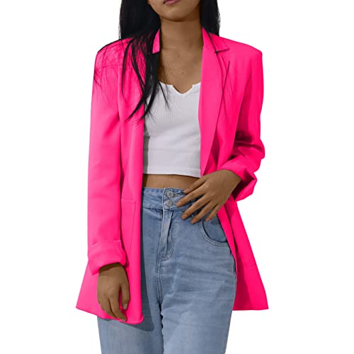 ALCRISP Blazer Damen Elegant Langarm Business Casual Büro Jacke Herbst Einfarbig Blazer für Damen Sportlich Anzugjacke Cardigan Kurz Mantel mit Schalkragen von ALCRISP