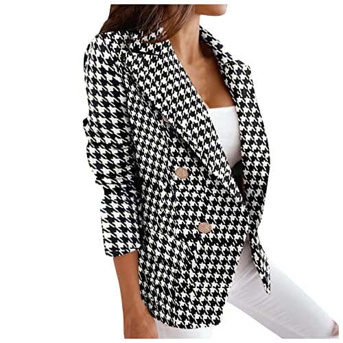 ALCRISP Damen Blazer Elegant Kurz Business Casual Büro Jacke Langarm Herbst Hahnentritt Blazer für Damen Sportlich Schalkragen Anzugjacke Cardigan Leicht Mantel von ALCRISP