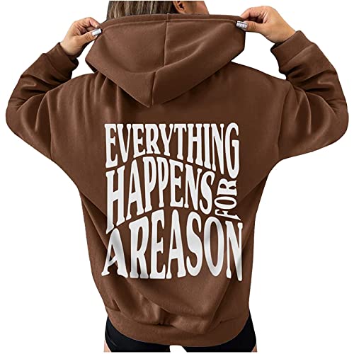 ALCRISP Damen Hoodie Backprint Kapuzenpullover Frauen Oversized Pullover mit Spruch Sweatshirt mit Kapuze Freizeit Sport Langarmshirt Streetwear Pulli, Kaffee, S von ALCRISP