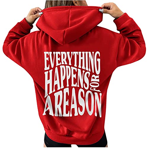 ALCRISP Damen Hoodie Backprint Kapuzenpullover Frauen Oversized Pullover mit Spruch Sweatshirt mit Kapuze Freizeit Sport Langarmshirt Streetwear Pulli, Rot, M von ALCRISP