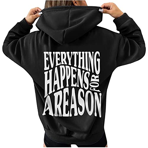 ALCRISP Damen Hoodie Backprint Kapuzenpullover Frauen Oversized Pullover mit Spruch Sweatshirt mit Kapuze Freizeit Sport Langarmshirt Streetwear Pulli, Schwarz, M von ALCRISP