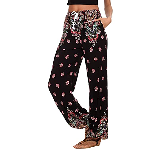 ALCRISP Damen Pumphose Drucken Locker Hose Boho Lang Weite Bein Hippie Hose Haremshose Sommerhose Gummibund Freizeithose mit Taschen ALCRISP Damen Pumphose Drucken Locker Hose Boho Lang Weite Bein Hippie Hose Haremshose Sommerhose Gummibund Freizeithose mit Taschen von ALCRISP