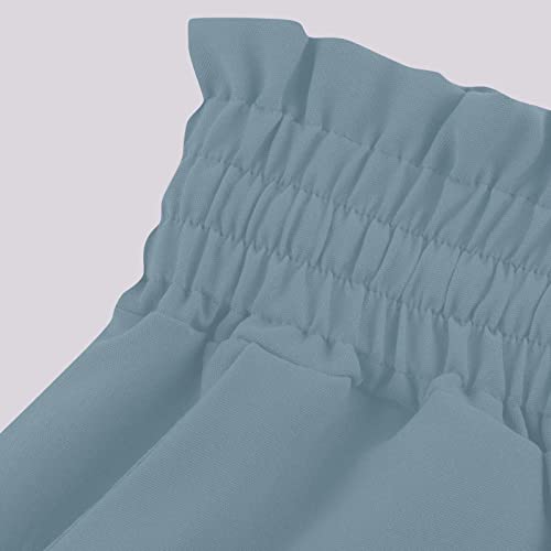 ALCRISP Hose Damen Sommer High Waist Plissee Palazzo Hose mit Gummizug Weites Bein Chiffon Freizeithose Elegante Einfarbig Marlenehose für Frauen, Blau, M von ALCRISP