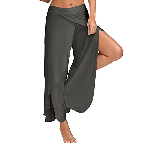 ALCRISP Hose Damen Sommer Wickelhose mit Schlitz Weites Bein Yogahose Leicht Luftige Sommerhose Dünne Bequeme Sporthose für Frauen von ALCRISP