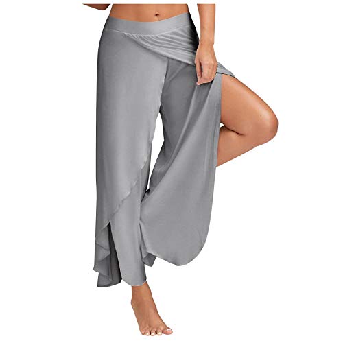 ALCRISP Hose Damen Sommer Wickelhose mit Schlitz Weites Bein Yogahose Leicht Luftige Sommerhose Dünne Bequeme Sporthose für Frauen von ALCRISP