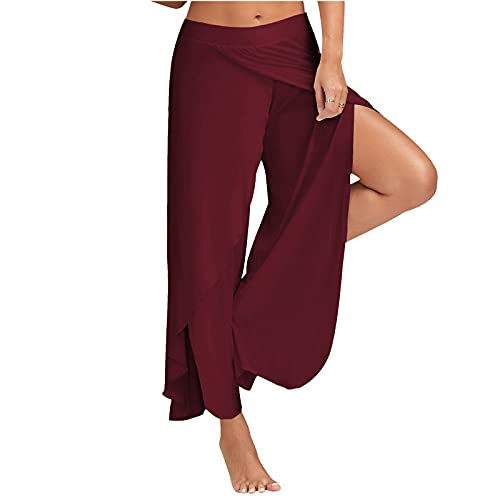 ALCRISP Hose Damen Sommer Wickelhose mit Schlitz Weites Bein Yogahose Leicht Luftige Sommerhose Dünne Bequeme Sporthose für Frauen von ALCRISP