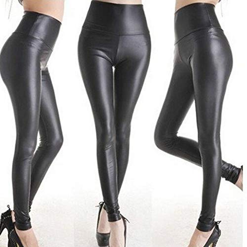 ALCRISP Kunstleder Leggings Damen Stretch High Waist Lederleggings Schwarz Lederhose Damen Leggins Elegant Thermo Leder Leggings Winter Übergröße Kunstlederhose Sexy von ALCRISP