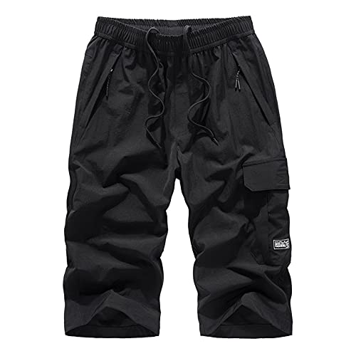 ALCRISP Kurze Hosen Herren 3/4 Cargo Sport Shorts Regular Fit Bermuda Sommer Herren-Shorts mit Reißverschluss Taschen Outdoor Jogginghose Cargohose Kurz in Übergröße für Männer, Schwarz, 6XL von ALCRISP