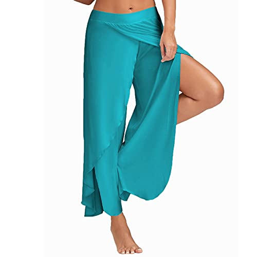 ALCRISP Hose Damen Sommer Wickelhose mit Schlitz Weites Bein Yogahose Leicht Luftige Sommerhose Dünne Bequeme Sporthose für Frauen von ALCRISP