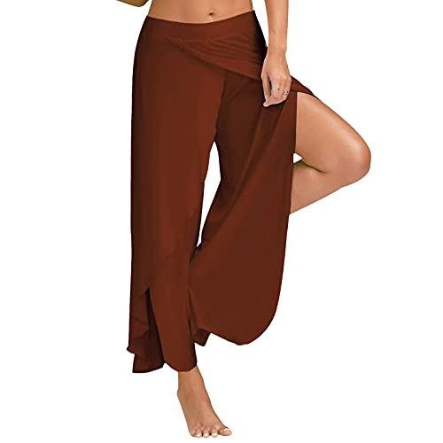 ALCRISP Hose Damen Sommer Wickelhose mit Schlitz Weites Bein Yogahose Leicht Luftige Sommerhose Dünne Bequeme Sporthose für Frauen von ALCRISP