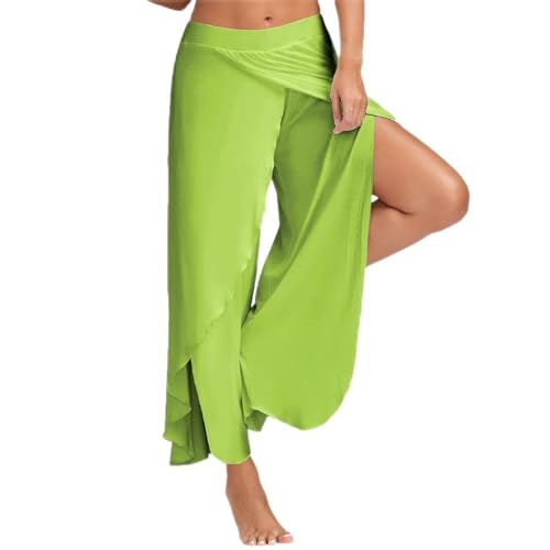 ALCRISP Hose Damen Sommer Wickelhose mit Schlitz Weites Bein Yogahose Leicht Luftige Sommerhose Dünne Bequeme Sporthose für Frauen von ALCRISP