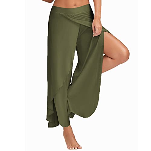 ALCRISP Hose Damen Sommer Wickelhose mit Schlitz Weites Bein Yogahose Leicht Luftige Sommerhose Dünne Bequeme Sporthose für Frauen von ALCRISP