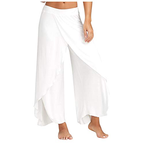 ALCRISP Hose Damen Sommer Wickelhose mit Schlitz Weites Bein Yogahose Leicht Luftige Sommerhose Dünne Bequeme Sporthose für Frauen von ALCRISP