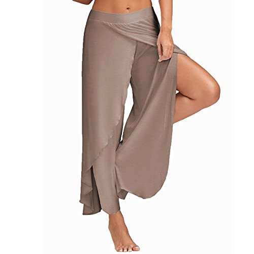 ALCRISP Hose Damen Sommer Wickelhose mit Schlitz Weites Bein Yogahose Leicht Luftige Sommerhose Dünne Bequeme Sporthose für Frauen von ALCRISP