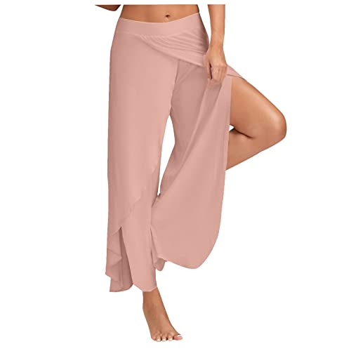 ALCRISP Leichte Sommerhose, Damen Hose Damen Sommer Wickelhose Damen mit Schlitz Weites Bein Yogahose Leicht Luftige Sommerhose Dünne Bequeme Sporthose für Frauen Bunte Schlaghose Damen… von ALCRISP