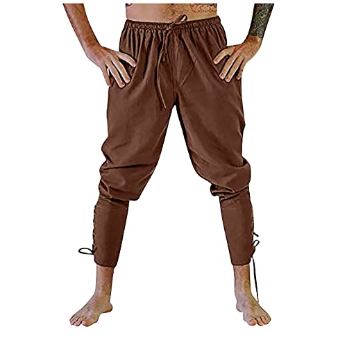 ALCRISP Leinenhose Herren Mittelalter Hose Piratenhose Kostüm Schnürhose Wikinger Renaissance Steampunk Freizeithose von ALCRISP