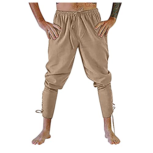 ALCRISP Leinenhose Herren Mittelalter Hose Piratenhose Kostüm Schnürhose Wikinger Renaissance Steampunk Freizeithose von ALCRISP