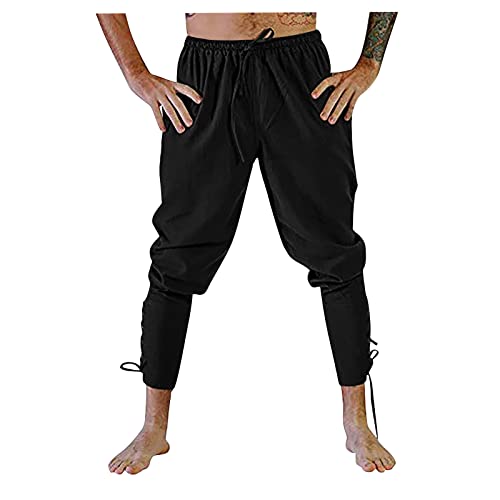 ALCRISP Leinenhose Herren Mittelalter Hose Piratenhose Kostüm Schnürhose Wikinger Renaissance Steampunk Freizeithose von ALCRISP