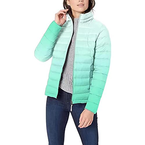 ALCRISP Steppjacke Damen Leicht Farbverlauf Warme Winterjacke Mädchen Kurz Elegant Jacke Damen Übergangsjacke Herbst Stepp Jacken Leichte Frauen, Grün, L von ALCRISP