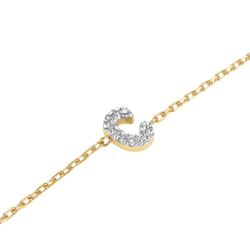 Rosefield Damen Armband mit Buchstabe C 14K vergoldet Edelstahl 316L verstellbar 16,5cm - 19,5cm Pavé-Steine in funkelndem Silber-Look von Rosefield
