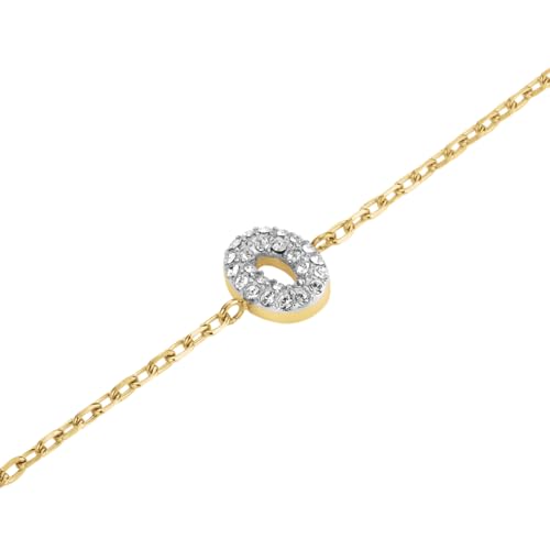 Rosefield Damen Armband mit Buchstabe O 14K vergoldet Edelstahl 316L verstellbar 16,5cm - 19,5cm Pavé-Steine in funkelndem Silber-Look von Rosefield